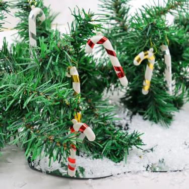 Imagem de 12 peças de enfeites de Natal, decorações de plástico em 3 cores, mini bengalas de doces, muleta em bastão de doces, materiais para pendurar para festa de Natal, artesanato, decorações de casa com