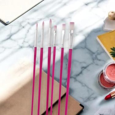Imagem de Generic Conjunto de 6 pincéis de tinta para cerdas de nylon guache com colar de alumínio e cabo de plástico, vermelho rosa