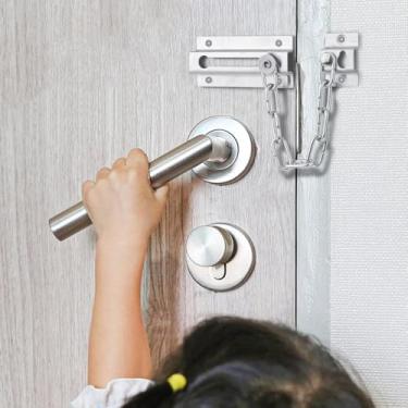 Imagem de Cadeado de corrente de porta 1 pacote, fechadura de porta de corrente premium, corrente de fechadura de porta espessa com 12 parafusos, cadeados de corrente de aço inoxidável para porta interna