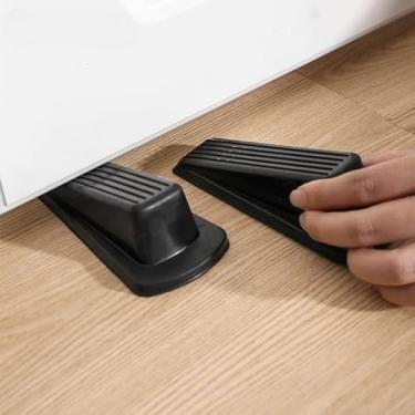 Imagem de 2 peças de rolha de porta preta, para parte inferior da porta no chão, cunha de borracha premium, à prova de vento e leve