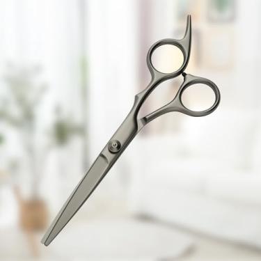 Imagem de Tesoura profissional de corte de cabelo liso de 15 cm: tesouras afiadas de aço inoxidável com aderência confortável para salão de beleza e uso doméstico (preto)