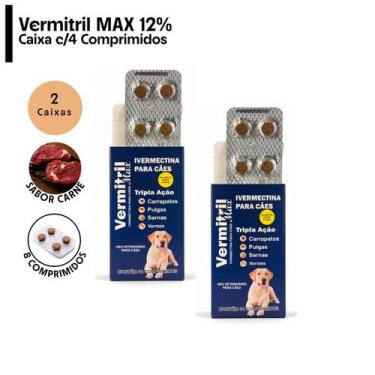 Imagem de Vermitril MAX Anti Pulgas Carrapatos Sarnas e Vermes 8 Comprimidos - C