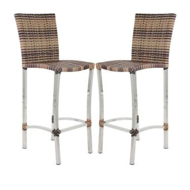 Imagem de 2 Banquetas Alta Cannes Em Alumínio Para Cozinha Bar Edícula Capuccino