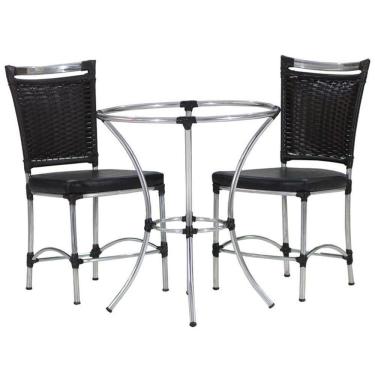 Imagem de 2 Cadeiras Jk E Mesa Alumínio Para Cozinha Varanda Edícula Pedra Ferro