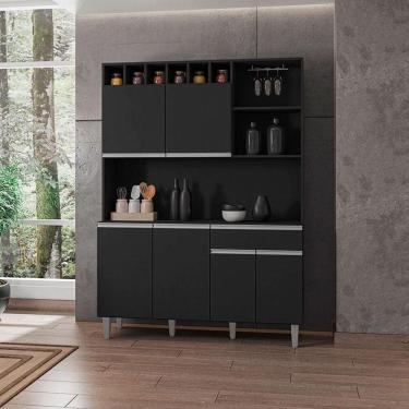 Imagem de Armário Para Cozinha Ambiente Kit Alice Preto Fosco - Ajl