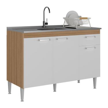 Imagem de Balcão De Cozinha Gabinete Para Pia 120cm Paris Multimóveis Mp2215 Rustic-branco Rustic-branco