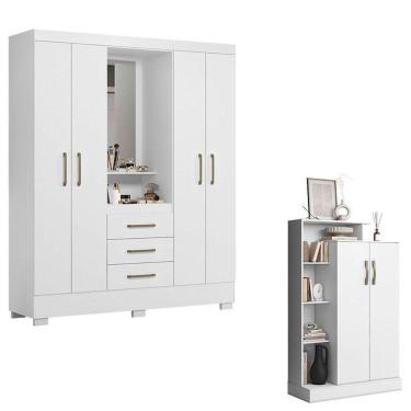Imagem de Guarda Roupa Solteiro Paris 2045150 E Armário Multiuso Florença 2000199 Branco - Aramóveis