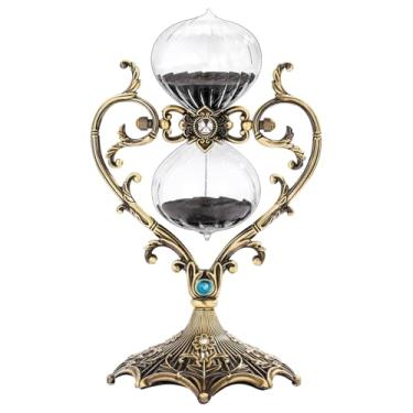 Imagem de Temporizador de areia de 30 minutos, ampulheta de latão giratório de 360° estilo amor exclusivo com gravação em metal, 30 minutos para presentes, casamento, casa, mesa, decoração de escritório (preto)