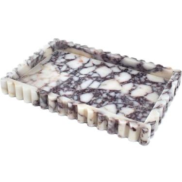 Imagem de YMXYJM Bandeja de mármore – Bandeja decorativa de pedra natural de luxo com borda esculpida exclusiva, bandejas de mármore para servir e armazenamento para banheiro, cozinha, penteadeira, bancada e