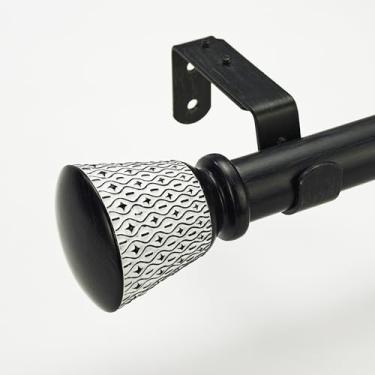 Imagem de ILAISIHOME Hastes de cortina pretas envelhecidas de 3,8 cm de diâmetro com remates de treliça esculpida, hastes de cortina simples telescópicas de 91 a 182 cm para largura de janela de 61 a 172 cm, 1