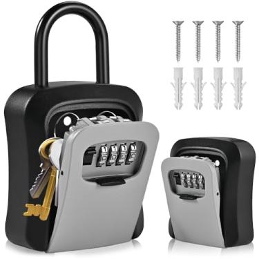 Imagem de Locilot SAFEL Caixa grande para chaveiros, 11,4 cm x 9,4 cm x 3,8 cm à prova d'água Kirsite Combinação Lockbox para chaves ao ar livre, suporte de parede portátil com código (tamanho G, cinza)