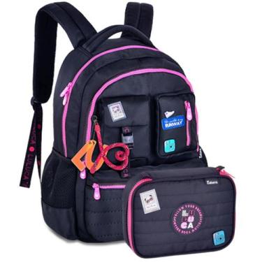 Imagem de Kit mochila de costas lancheira estojo Luluca original, Preto
