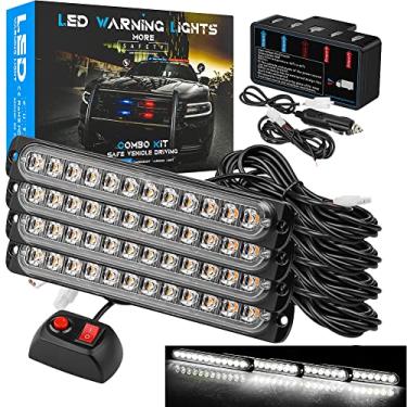 Imagem de Aubeamto, kit de luzes de farol de segurança de aviso de LED de 17 cm, 4 peças, 12 LEDs, aviso de luz estroboscópica piscante para todos os veículos off-road de 12 V-24 V, caminhonete SUV ATV, empilhadeira, trator de bombeiros (branco)