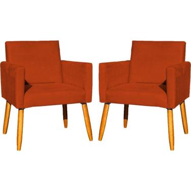 Imagem de Kit 2 Poltronas Decorativa Para Sala Nina Suede Cores Pé Palito 30cm Castanho - Suede