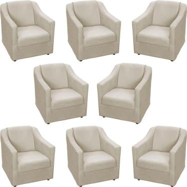 Imagem de Kit 8 Poltronas Mila Pé De Plástico Cromado - Bege Suede