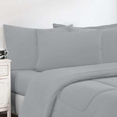 Imagem de Kit Edredom + Jogo De Lençol 100% Algodão Gran Moratta 7 Peças Queen Cinza-cinza