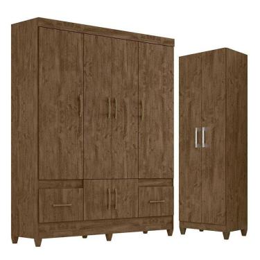 Imagem de Guarda Roupa Casal Ms912 E Armário Multiuso New íris Castanho Wood - Moval