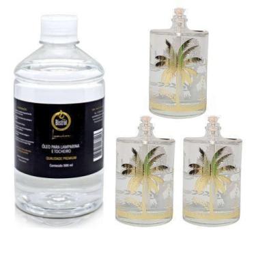 Imagem de Kit 3 Lamparinas Decorativas Florestal + 500Ml De Fluido - Velas bistr