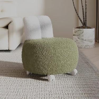 Imagem de BSNANCA Banquetas baixas e pequenas sobre rodas, banqueta baixa com rodas giratórias universais, tecido semelhante a lã, cadeira giratória com rodinhas (cinza 1) (cinza 1) (verde)