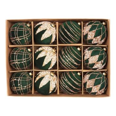 Imagem de Esquirla Enfeites de Natal em formato de bolas, pingentes charmosos e portáteis para pendurar na árvore de Natal, ideais para hotéis e festas de fim de ano em, 12 Peças Verdes de 8 Cm