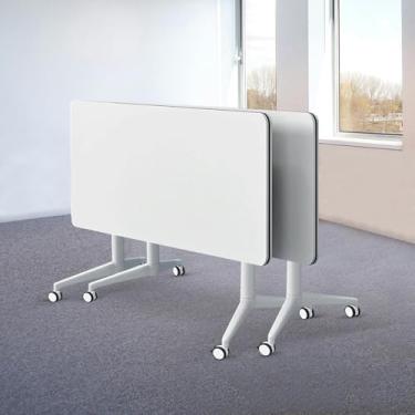Imagem de ZDJZMGZ Mesa de conferência dobrável, 2 mesas grandes de sala de conferência para 10 pessoas, mesas de treinamento modernas com rodas silenciosas, para sala de reuniões de escritório (marrom, 2)