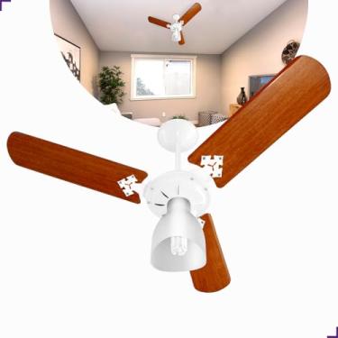 Imagem de Ventilador de Teto Venti-Delta New Delta Light, 130W, 3 Pás MDF Branco/Mogno, Silencioso, 127V