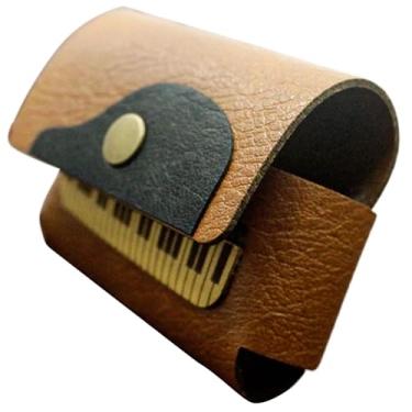 Imagem de Capa de couro – Capa de couro pequena para fone de ouvido, protetor de fone de ouvido com chaveiro, pingente de mochila, organizador de fones de ouvido marrom para itens pequenos