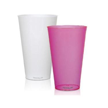 Imagem de Kit 2 Copos Big Drink Branco E Rosa 550 Ml Acrílico - Krystalon