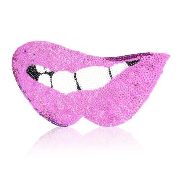Imagem de FANCIBAND Lábios de lantejoulas para passar a ferro, aplique bordado com glitter de 26,5 cm, grande remendos para jaquetas, roupas, jeans, moletom com capuz, camiseta - roxo
