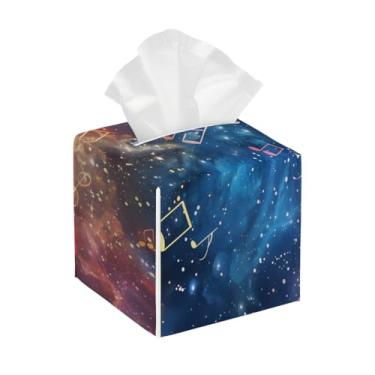 Imagem de Capa quadrada de couro para caixa de lenços à prova d'água, galáxia, notas, nebulosa, organizador de papel facial com cinto inferior, estojo de lenços para mesa, banheiro, escritório, mesa, carro