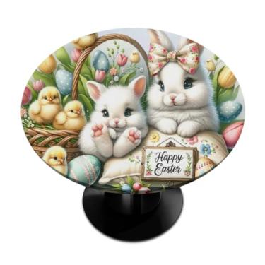 Imagem de hongjinglin Toalha de mesa redonda com borda elástica de Páscoa, toalha de mesa redonda limpável para ambientes internos e externos, pátio, jantar, cozinha, festival, decoração para mesas de 101 a 111