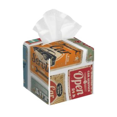 Imagem de Suporte quadrado de couro para caixa de lenços de papel, impermeável, monograma, placas de metal, organizador de papel facial retrô com cinto inferior, estojo de lenços para mesa, banheiro, escritório