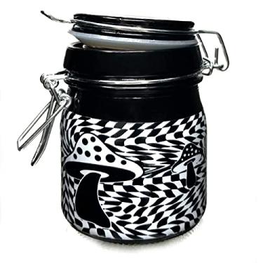 Imagem de Myriads Frasco de armazenamento de vidro hermético, preto com padrão xadrez, 9 x 6 cm, recipiente hermético (tabuleiro de xadrez preto e branco com cogumelos)