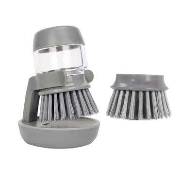 Imagem de Escova de prato com dispensador de sabão, escova de limpeza de pratos de cozinha para limpeza de pia de panela de louça, com suporte para cabeça de substituição de bandeja coletora
