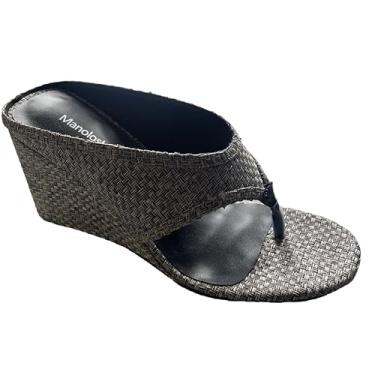 Imagem de ReneChristine Pantufas femininas de salto alto nude sem cadarço confortável vestido de noite chinelos sandálias de dedo redondo para mulheres salto de 8 cm, Prateado, cinza, 35