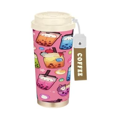 Imagem de Blueangle Caneca de café de viagem com isolamento Kawaii Bubble Tea - Copo de aço inoxidável à prova de derramamento e vazamento para acampamento e atividades ao ar livre, garrafa de água reutilizável