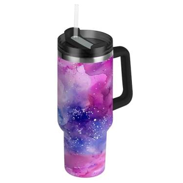 Imagem de SEHANY Copo Stars and Galaxy 1,134 g com tampa e canudo, aço inoxidável de vácuo duplo isolado garrafa de água esportiva suporte para copo de café de viagem à prova de vazamento para bebida gelada