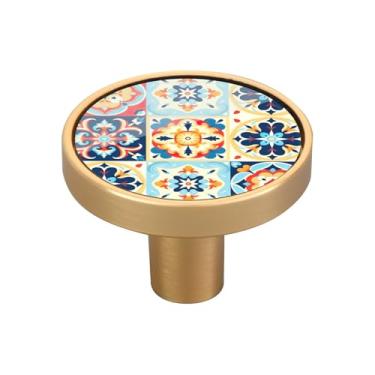 Imagem de Blueangle Pacote com 4 puxadores de armário de cerâmica mexicana 3,5 cm Puxadores redondos de gaveta para cômoda e armários de cozinha (508)