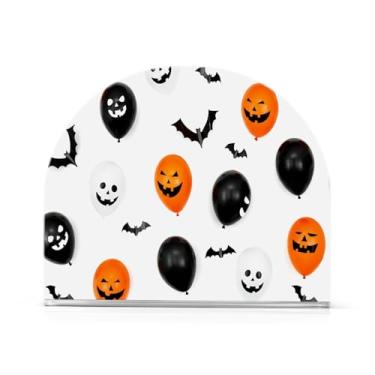 Imagem de Qilmy Porta-guardanapos, morcegos e balões de Halloween, porta-guardanapos de acrílico transparente para mesa, suporte de guardanapo de coquetel de papel de seda para cozinha, dispensador de
