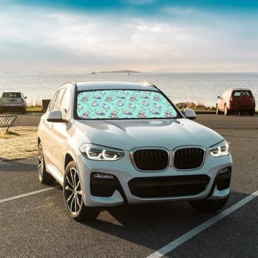 Imagem de Guarda-chuva de pato para carro, para-brisa frontal, para-sol, dobrável, para carro, mantém o veículo fresco para a maioria dos veículos, guarda-chuva de para-brisa 144,8 x 76,2 cm