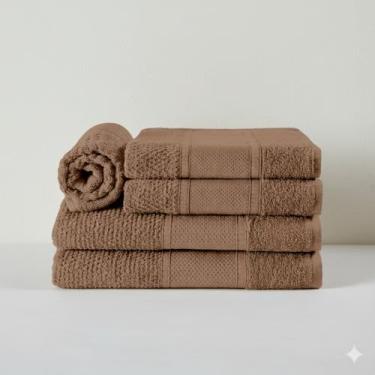 Imagem de Kit Toalha de Banho e Rosto 5 Pçs 100% Algodão 400 g/m2 Fio Duplos - Luxo, maciez e alta absorção - Marrom