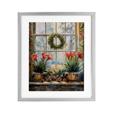 Imagem de Stupell Industries "Vista de janela de amarílis plantada", impressão emoldurada sob vidro, cinza, 33 x 40 cm