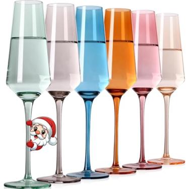 Imagem de TrophyToast Conjunto de 6 Taças de Champanhe Coloridas, Grandes 8 Oz - Taças de Vinho de Cristal, Sem Chumbo - Ótimo para Festas e Entretenimento