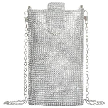 Imagem de BVEOGMRO Bolsa tiracolo feminina para noite, bolsa de telefone com strass, para festa, formatura, coquetel, casamento, prata