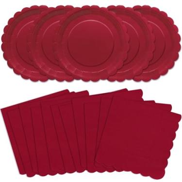 Imagem de VEIZEDD 100 peças de guardanapos de pratos de papel vermelho - Conjunto de talheres de festa descartáveis vermelhos para aniversários, Natal, chá de panela, chá de bebê (serve 50)