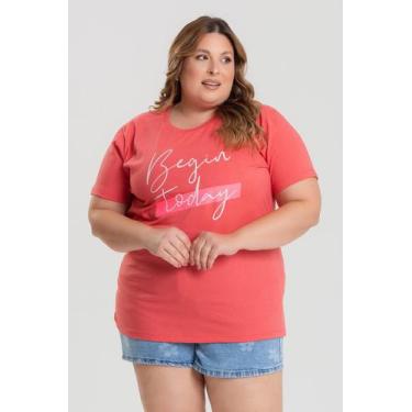 Imagem de T-shirt Feminina Plus Size 100% Algodão Estampada "BEGING TODAY" - Ser