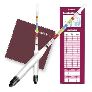 Imagem de Fermtech Hidrômetro de vidro de escala tripla. Teste o ABV, Brix e gravidade do seu vinho, cerveja, hidromel e kombucha com precisão (Hydro)