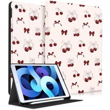 Imagem de Wazzasoft for iPad 9th/8th/7th Generation Case 10.2 Inch - Women Girls Cute Smart Folio Cover (Auto Wake/Sleep) with Build-in Pencil Holder for Apple Tablet Soft TPU Protective Cover,Bow and Cherry