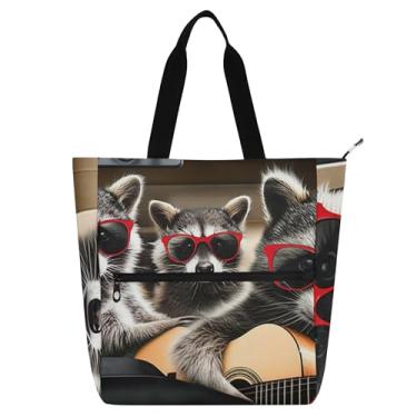 Imagem de GAIGEO Bolsa feminina engraçada guaxinins vermelha para trabalho, lona, faculdade, escola, bolsa, bolsa infantil fofa com compartimentos