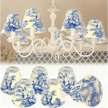 Imagem de JarThenaAMCS Candeeiro chinês pequeno, 6 peças, abajur, abajur, azul, francês, campo, chaminé, para candelabro, decoração de férias, suprimentos